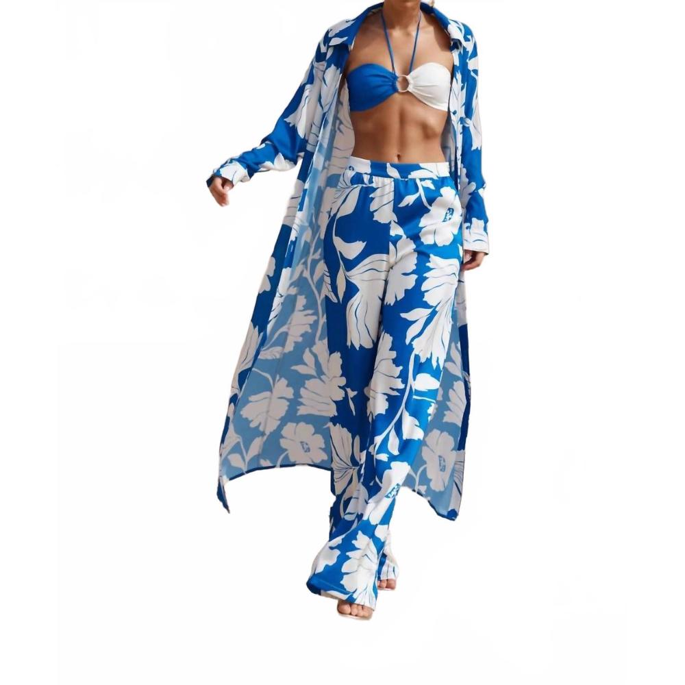 NEW LISA MARIE FERNANDEZ floral hope and harmony maxi duster coverup coat in blu
